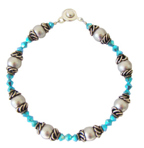 Turquoise Crystal and Silver Pearl Bracelet